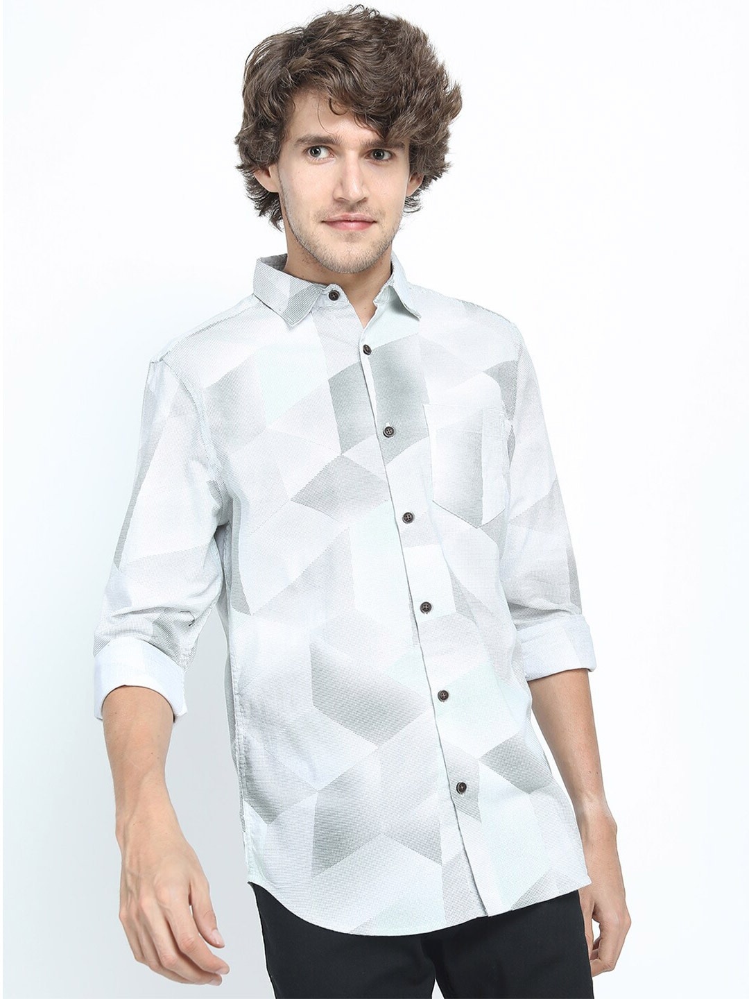 

KETCH Men Grey Slim Fit Printed Casual Shirt, White