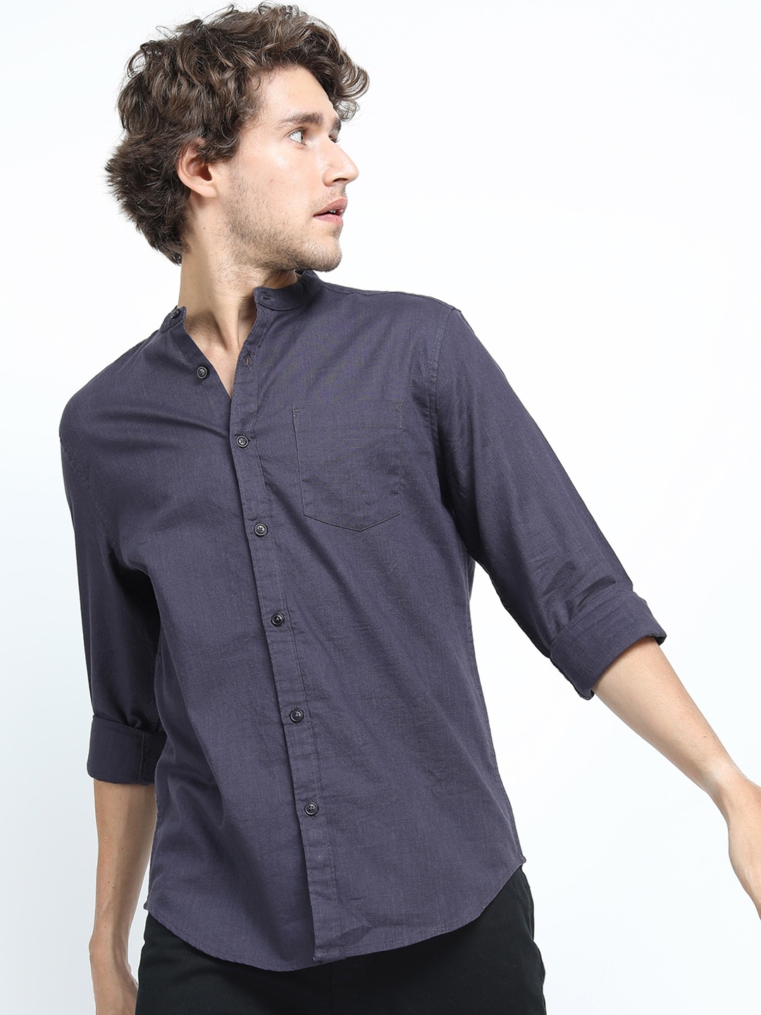 

KETCH Men Grey Solid Slim Fit Cotton Casual Shirt