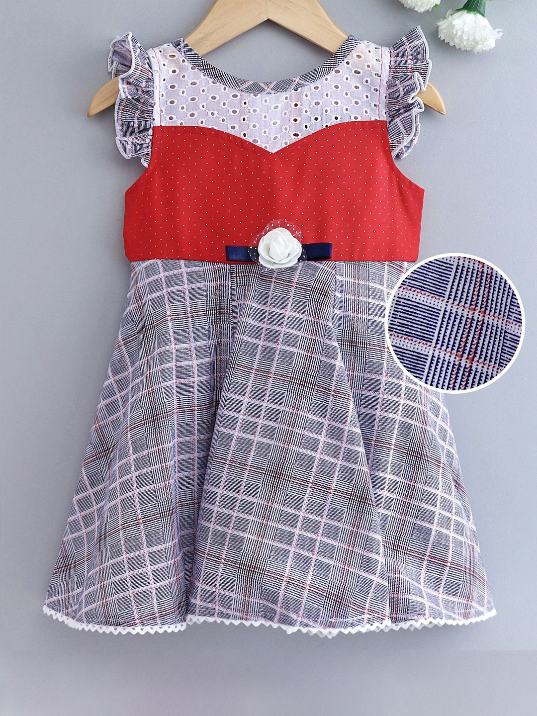 

Enfance Girls Red & Grey Checked A-Line Dress