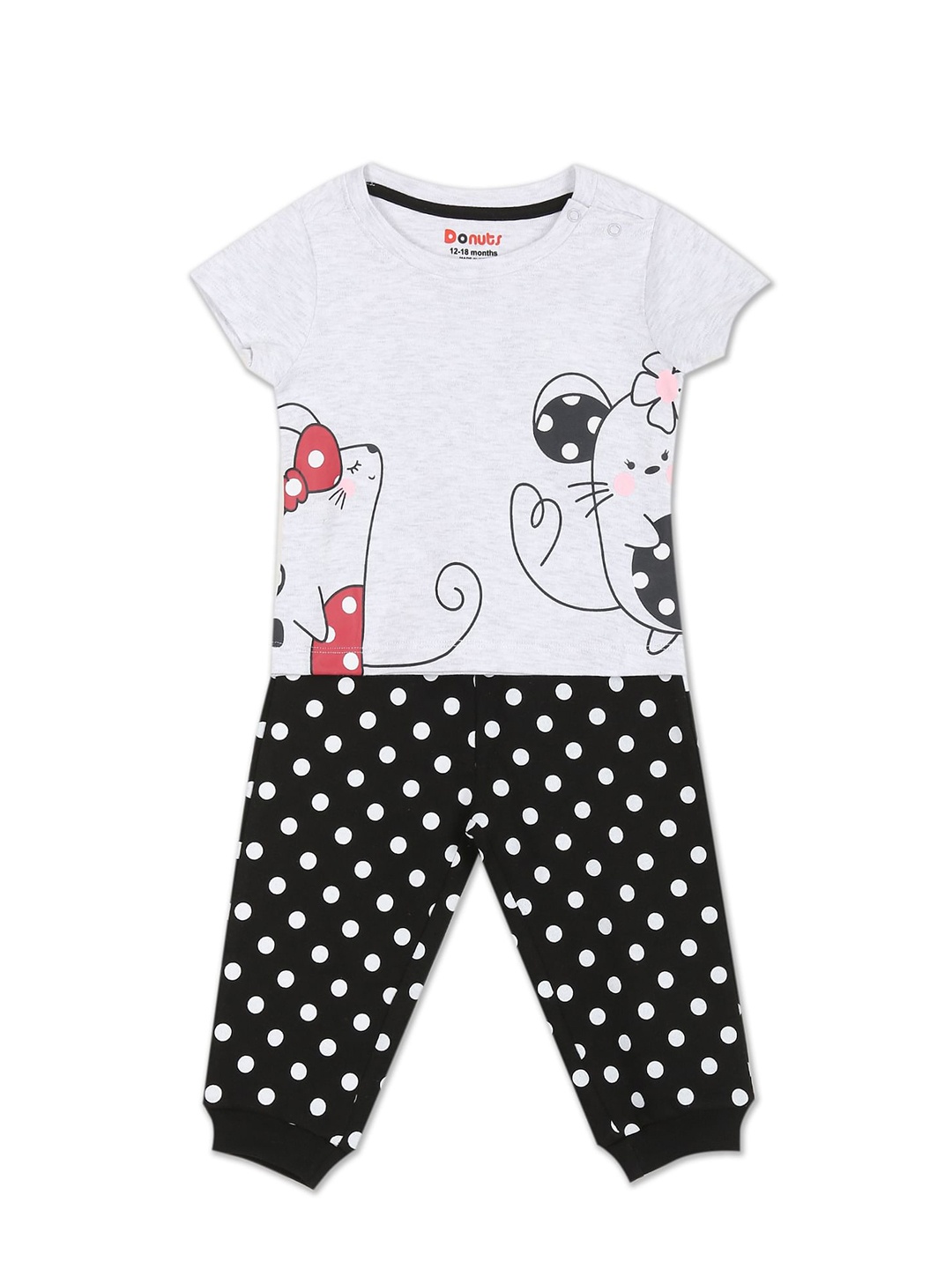 

Donuts Girls Grey & Black Printed Pure Cotton T-shirt with Trousers