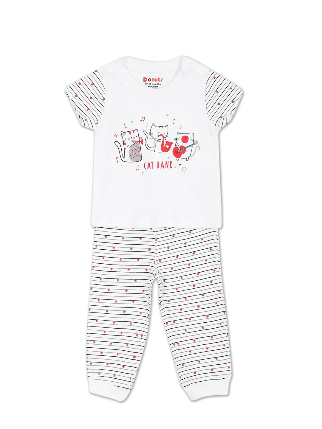 

Donuts Girls White & Black Printed Clothing Set