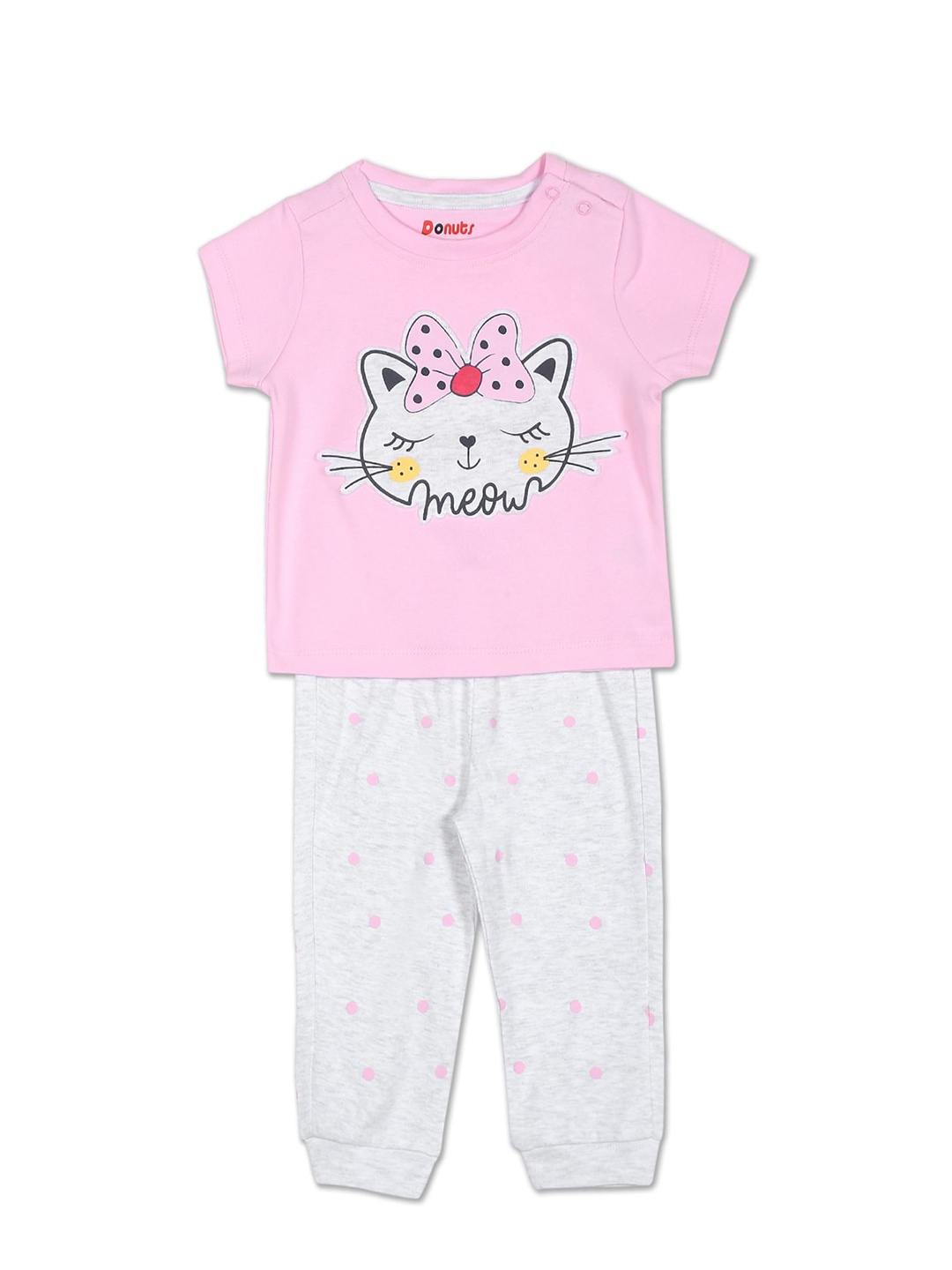 

Donuts Girls Pink & White Printed T-shirt with Joggers Set