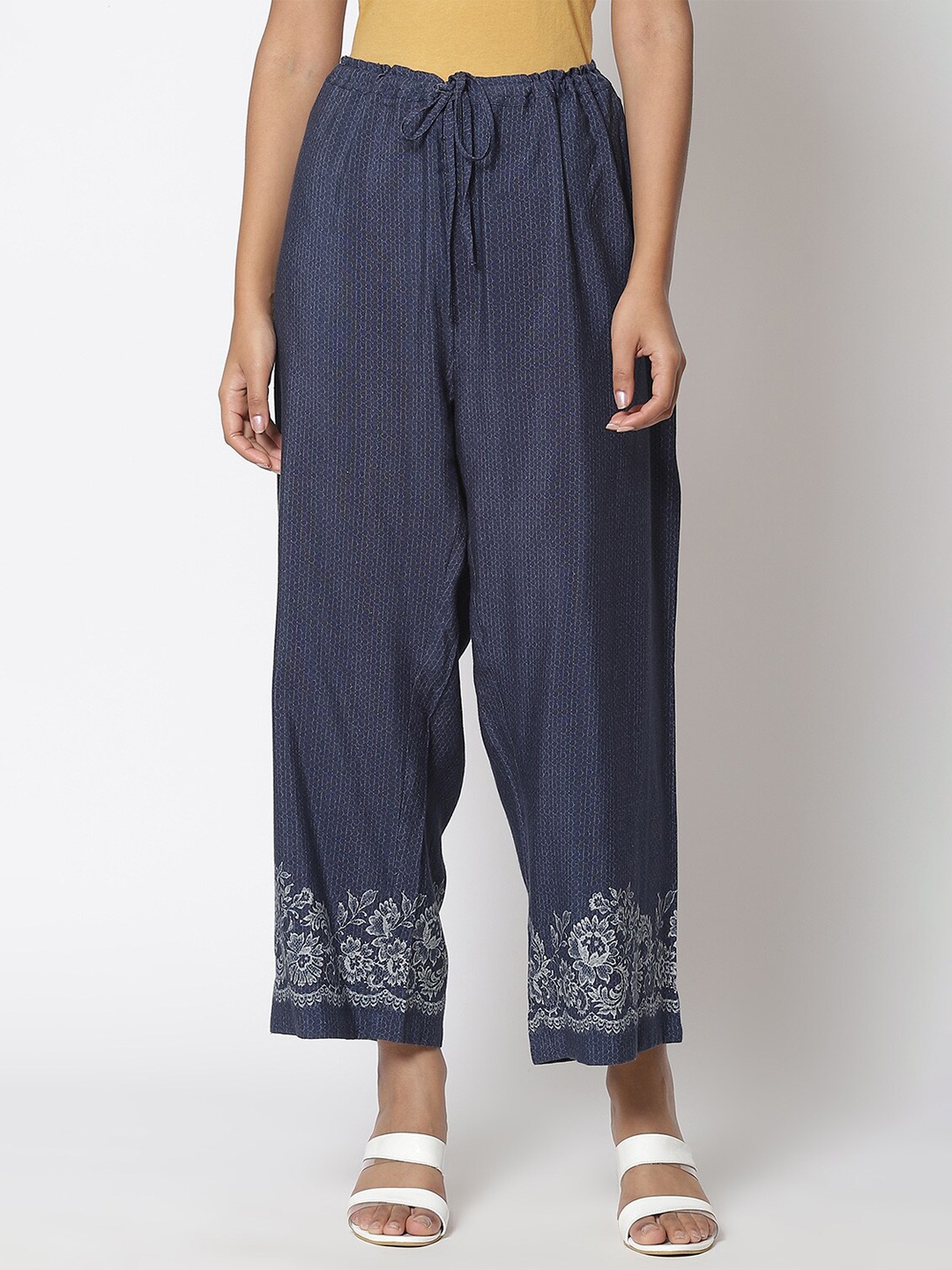 

Biba Women Navy Blue Floral Printed Flared Ethnic Palazzos