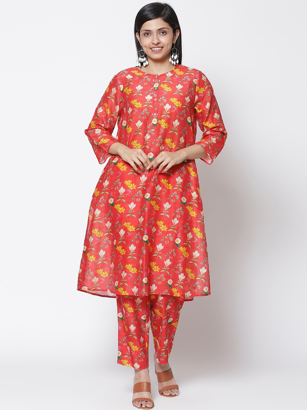 

Biba Women Red Floral Printed Kurta with Palazzos