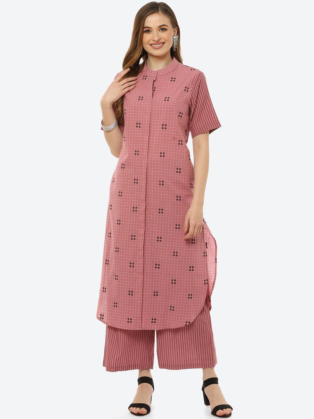 

Biba Women Rose Checked Pure Cotton Kurta with Palazzos