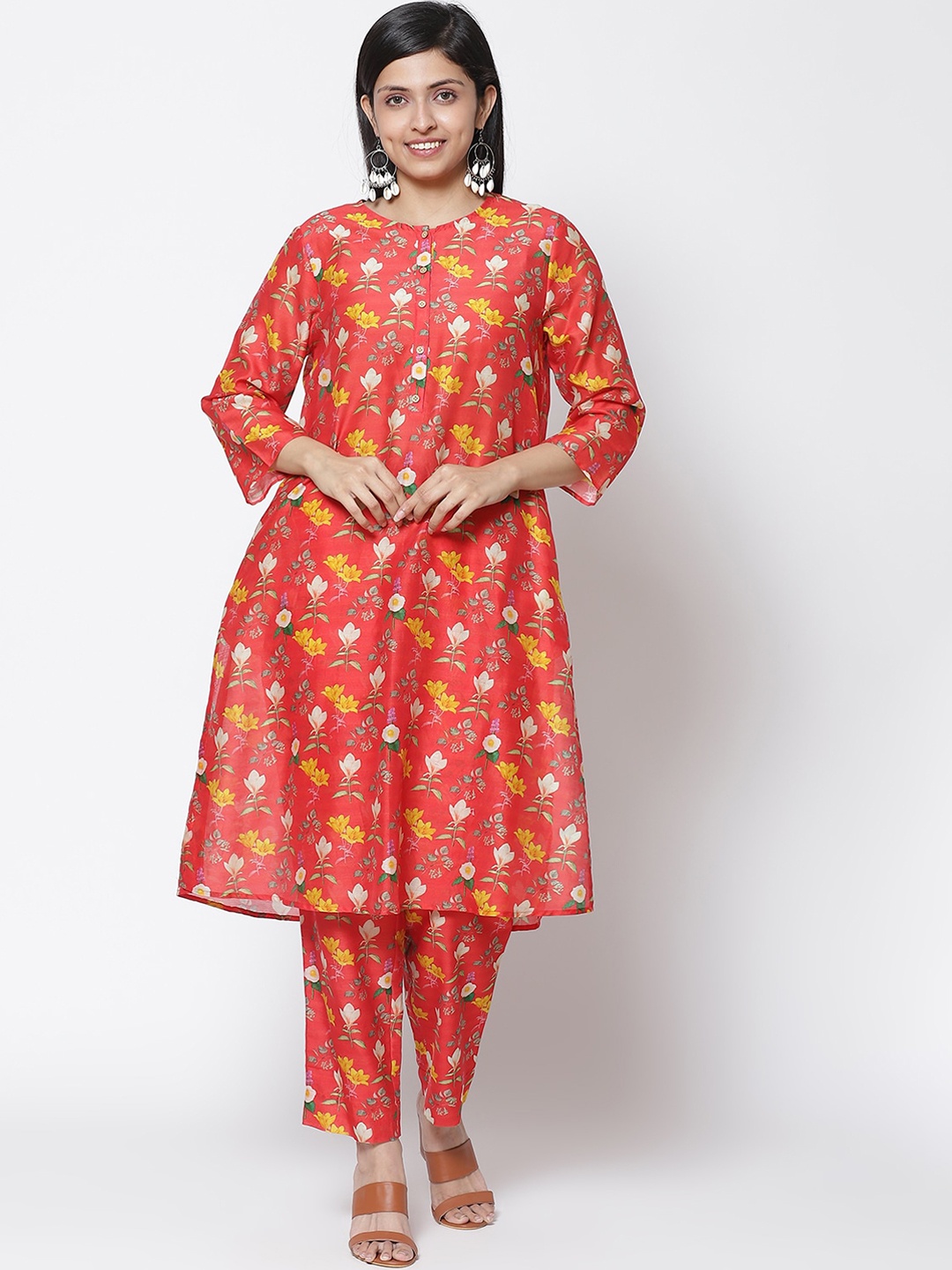 

Biba Women Red & Yellow Floral Printed Kurta with Palazzos