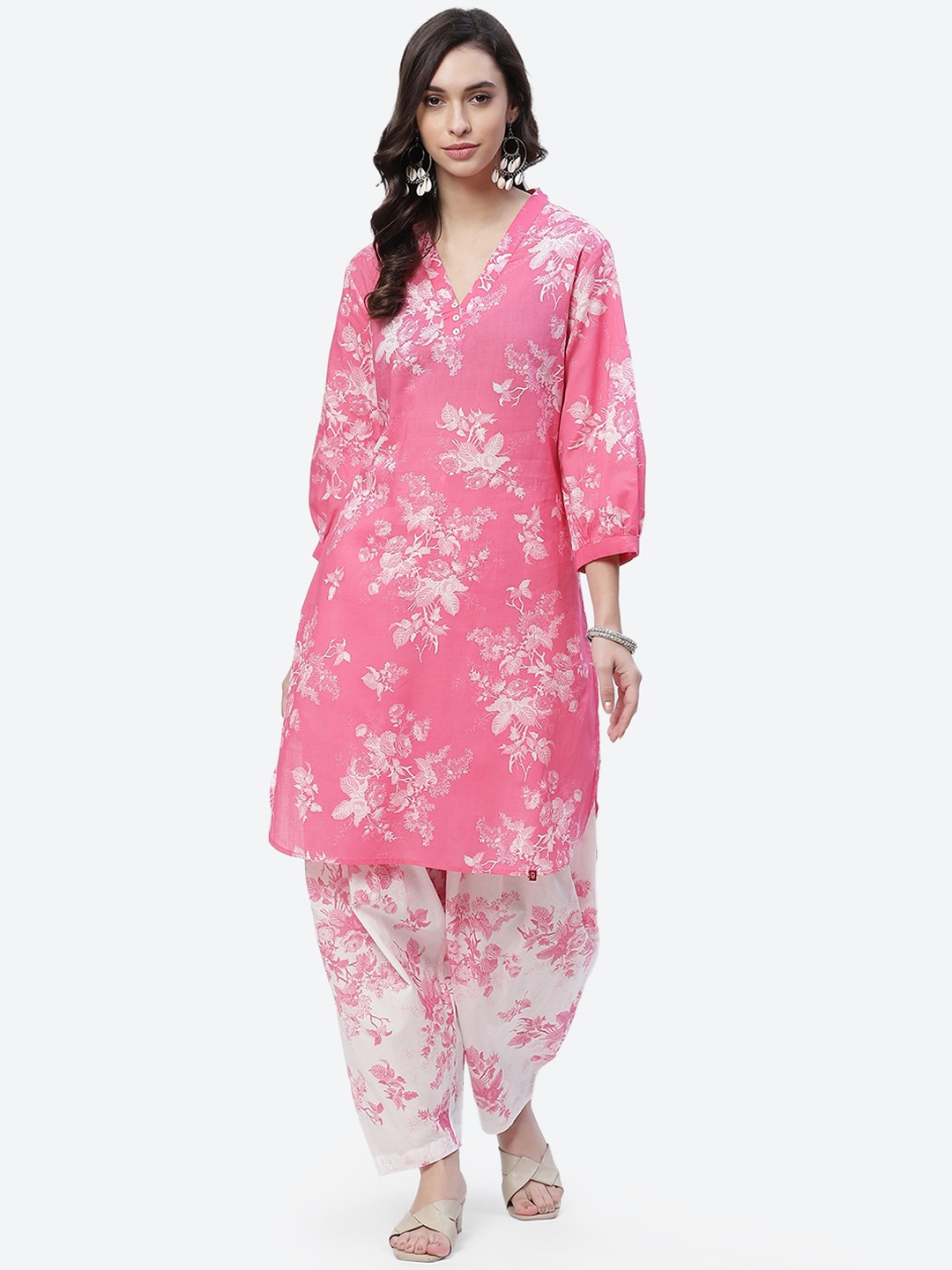 

Biba Women Pink Floral Printed Pure Cotton Kurta with Salwar