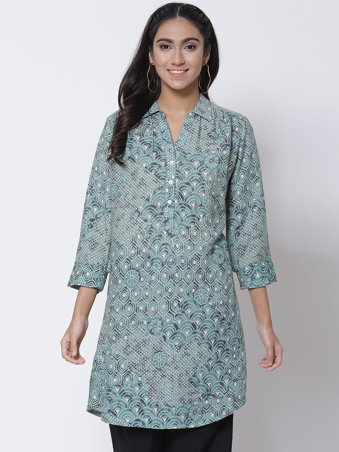 

Biba Women Teal Floral Printed Kurta