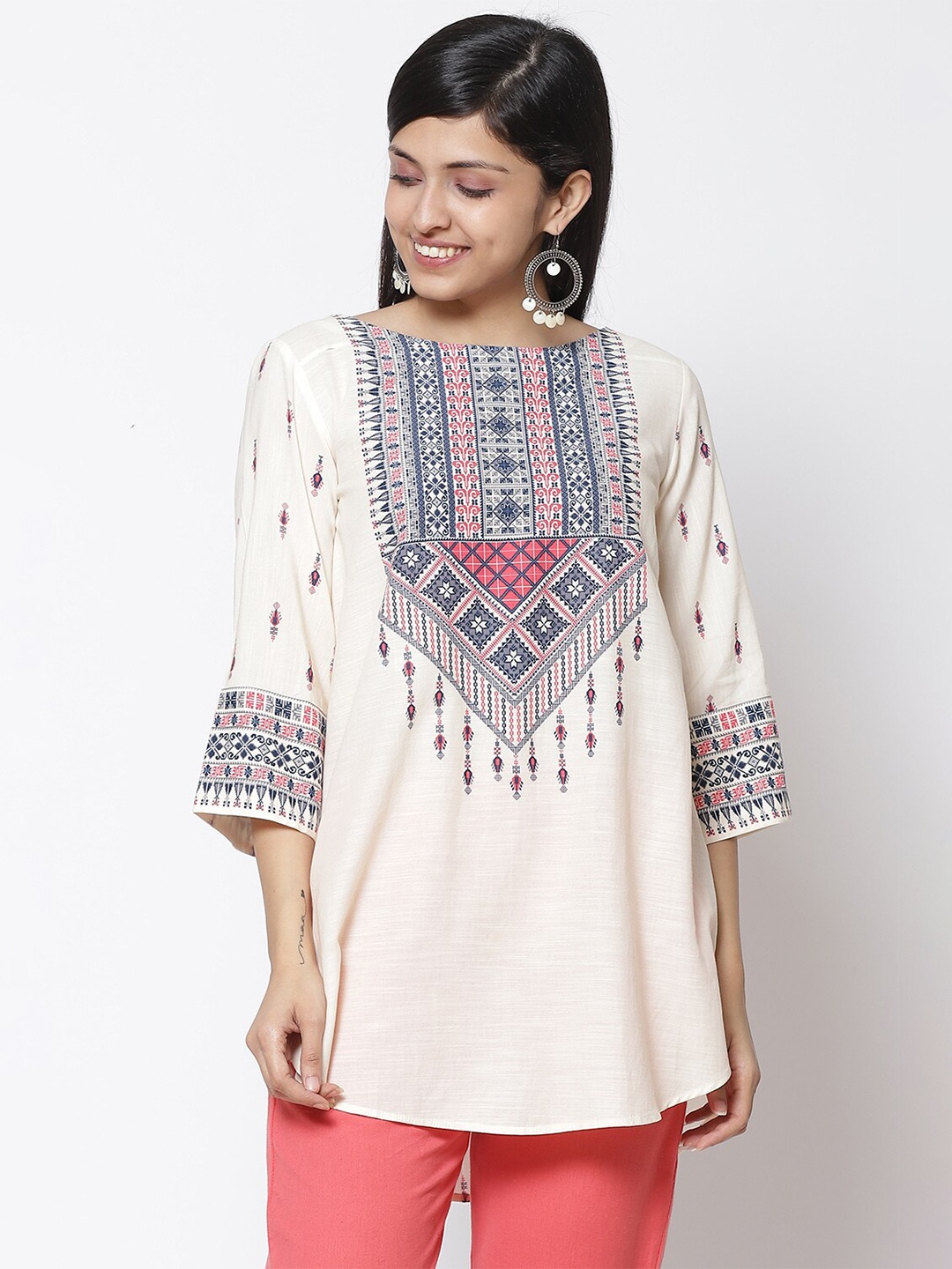

Biba Off White & Blue Ethnic Motifs Printed Kurti