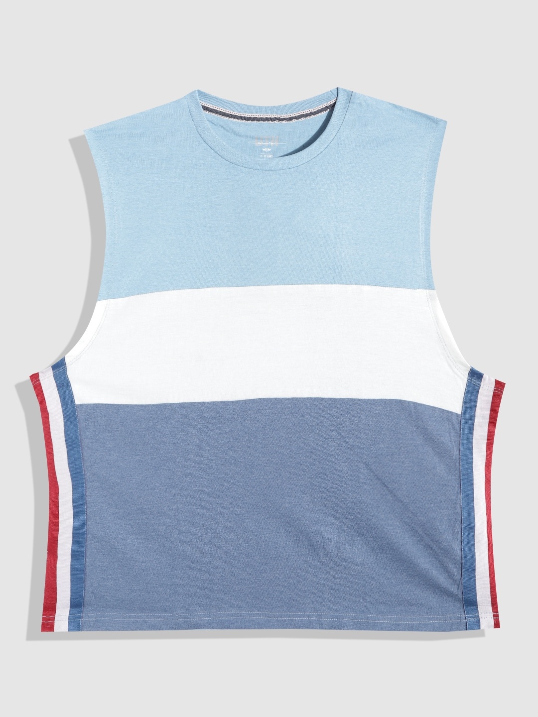 

UTH by Roadster Boys Blue & White Colourblocked Pure Cotton T-shirt