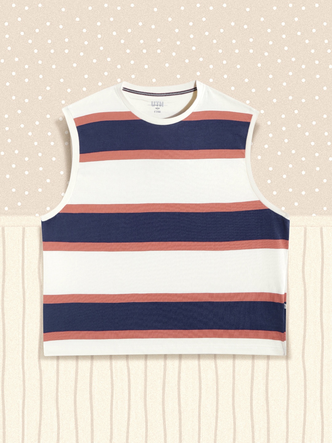 

UTH by Roadster Boys Off- White & Navy Blue Striped Pure Cotton T-shirt