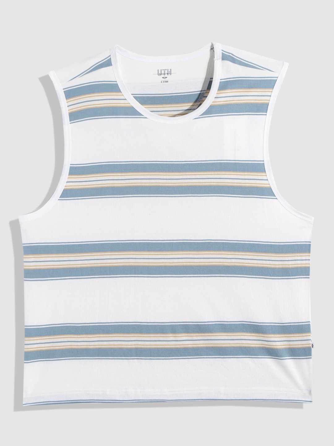

UTH by Roadster Boys White & Blue Striped Pure Cotton T-shirt