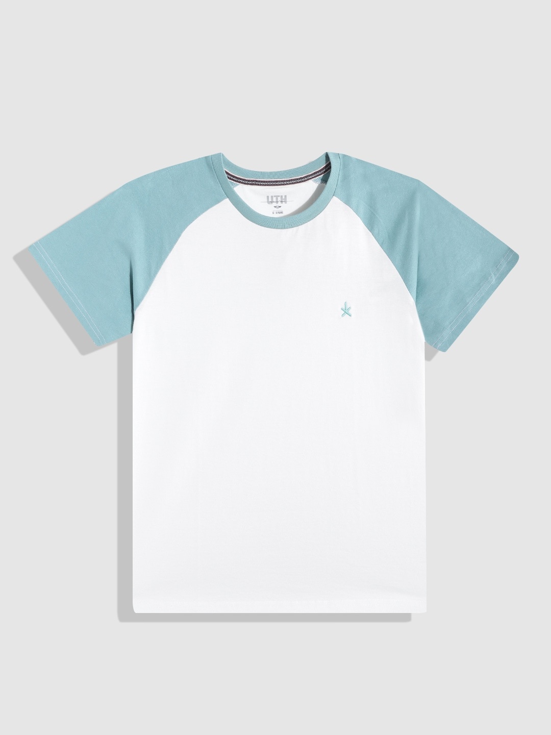 

UTH by Roadster Boys White & Blue Colourblocked Pure Cotton T-shirt
