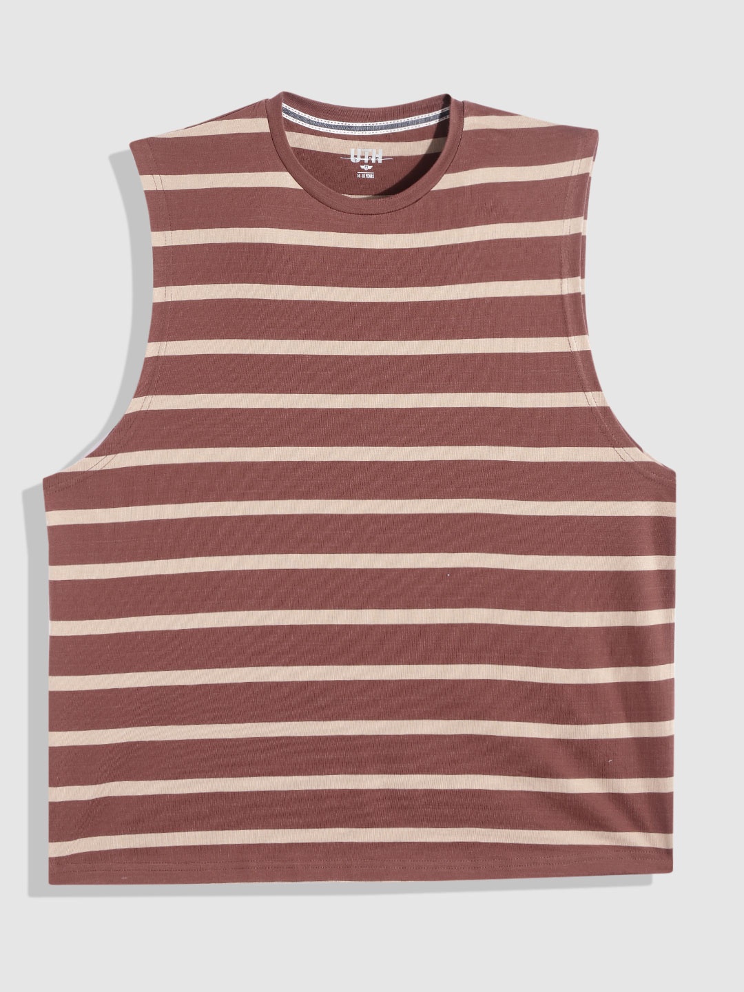 

UTH by Roadster Boys Maroon & Beige Striped Pure Cotton T-shirt