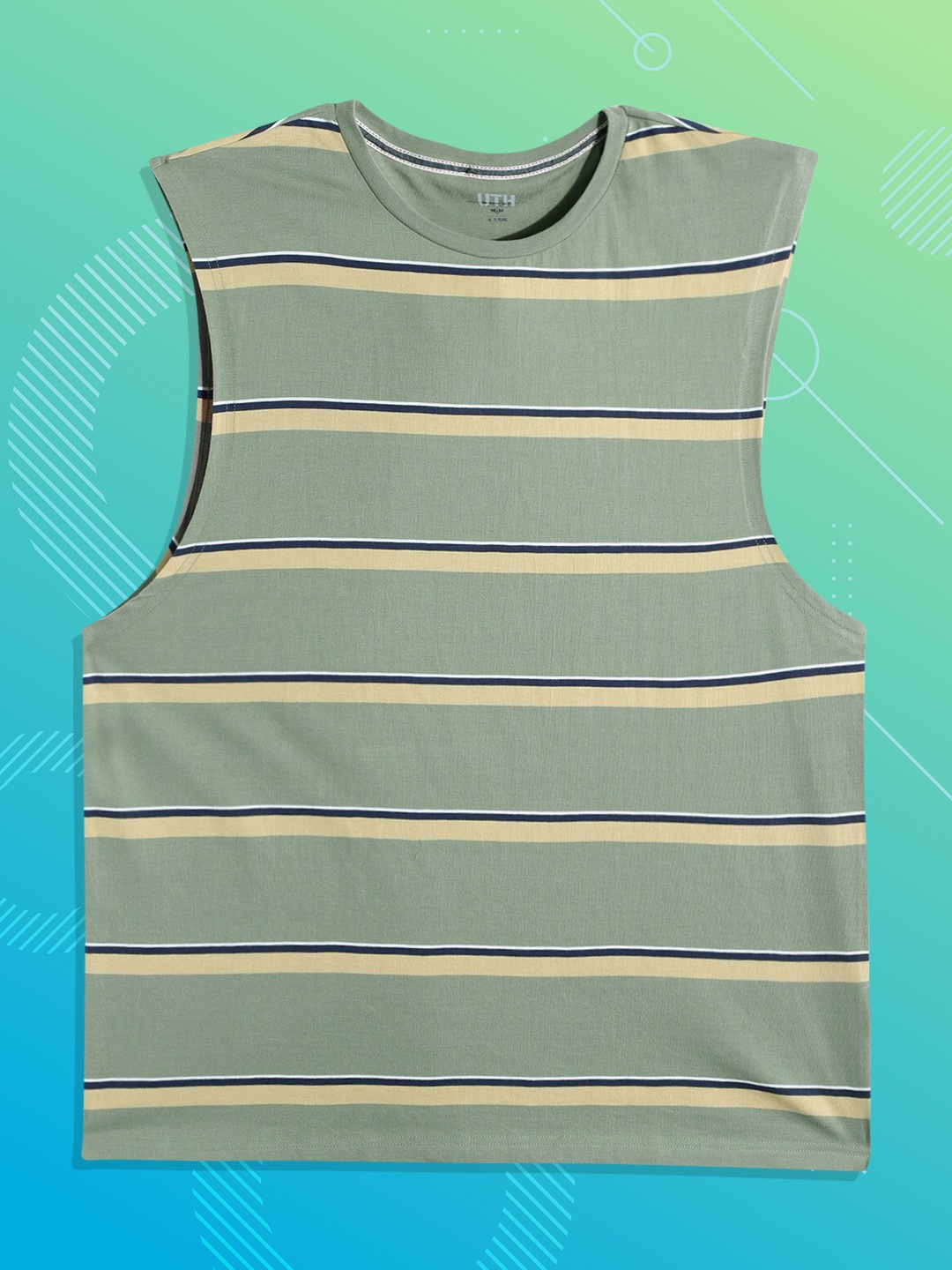 

UTH by Roadster Boys Olive Green & Beige Striped Pure Cotton T-shirt