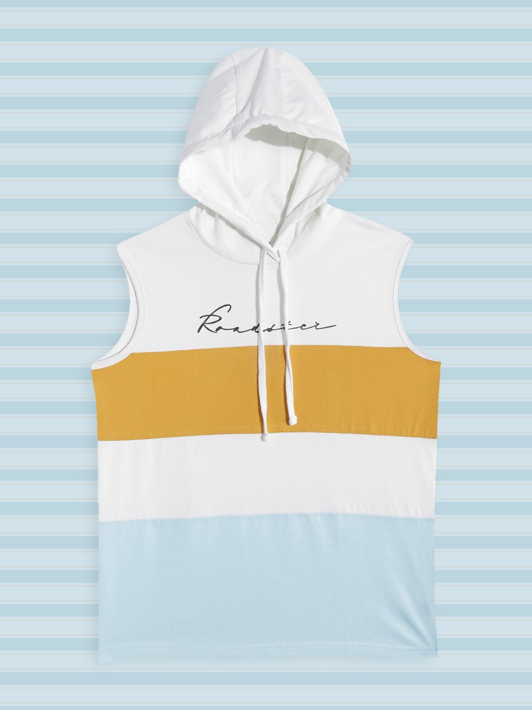 

UTH by Roadster Boys White & Mustard Yellow Striped Pure Cotton T-shirt