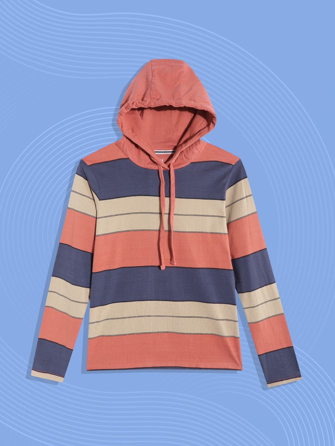 

UTH by Roadster Boys Coral Orange & Navy Blue Striped Pure Cotton T-shirt