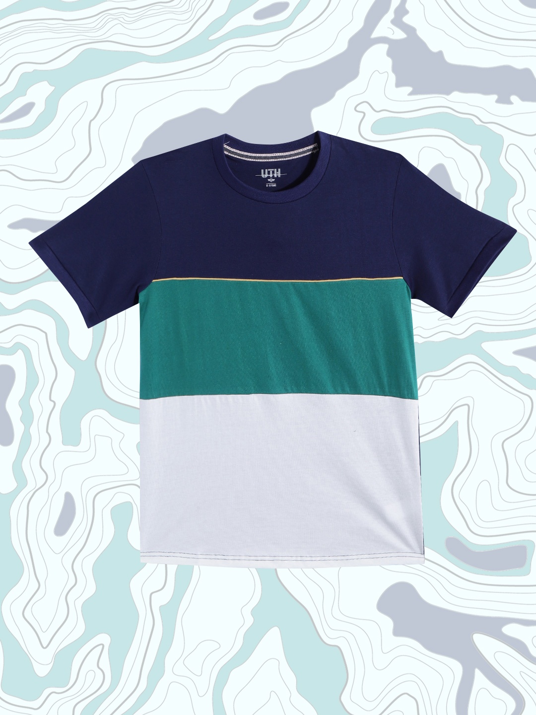 

UTH by Roadster Boys Navy Blue & Green Colourblocked Pure Cotton T-shirt