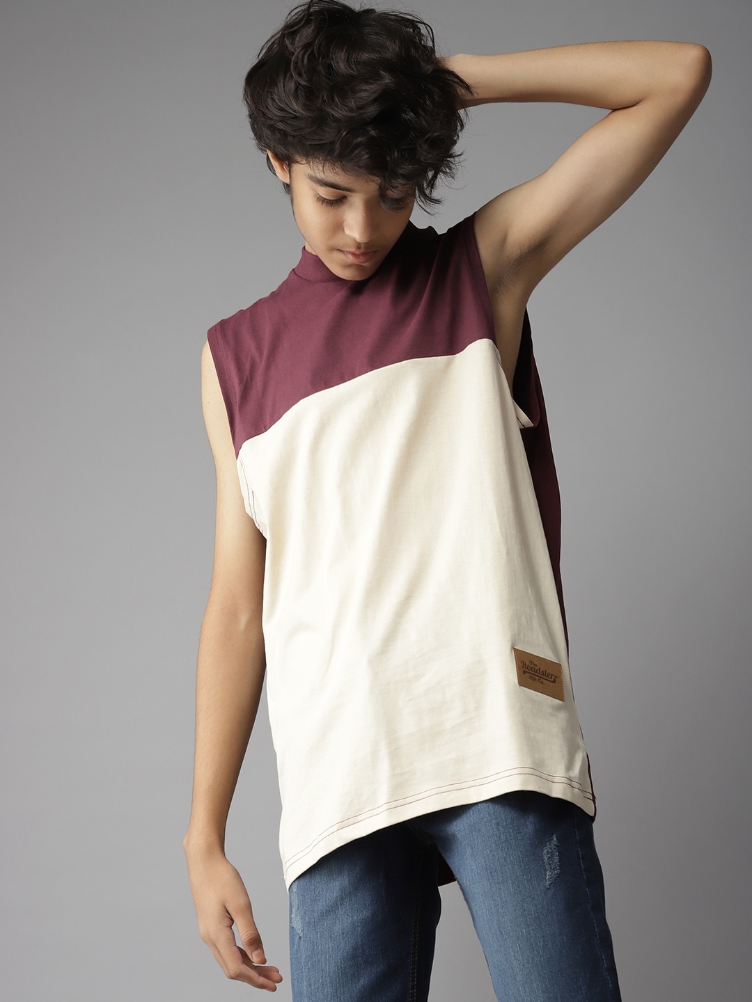 

UTH by Roadster Boys Purple & Cream-Coloured Colourblocked Pure Cotton T-shirt