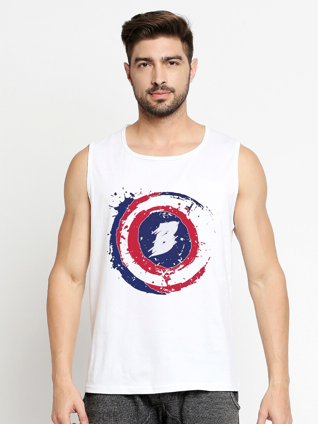 

Blacksmith Men White & Blue Printed Pure Cotton T-shirt