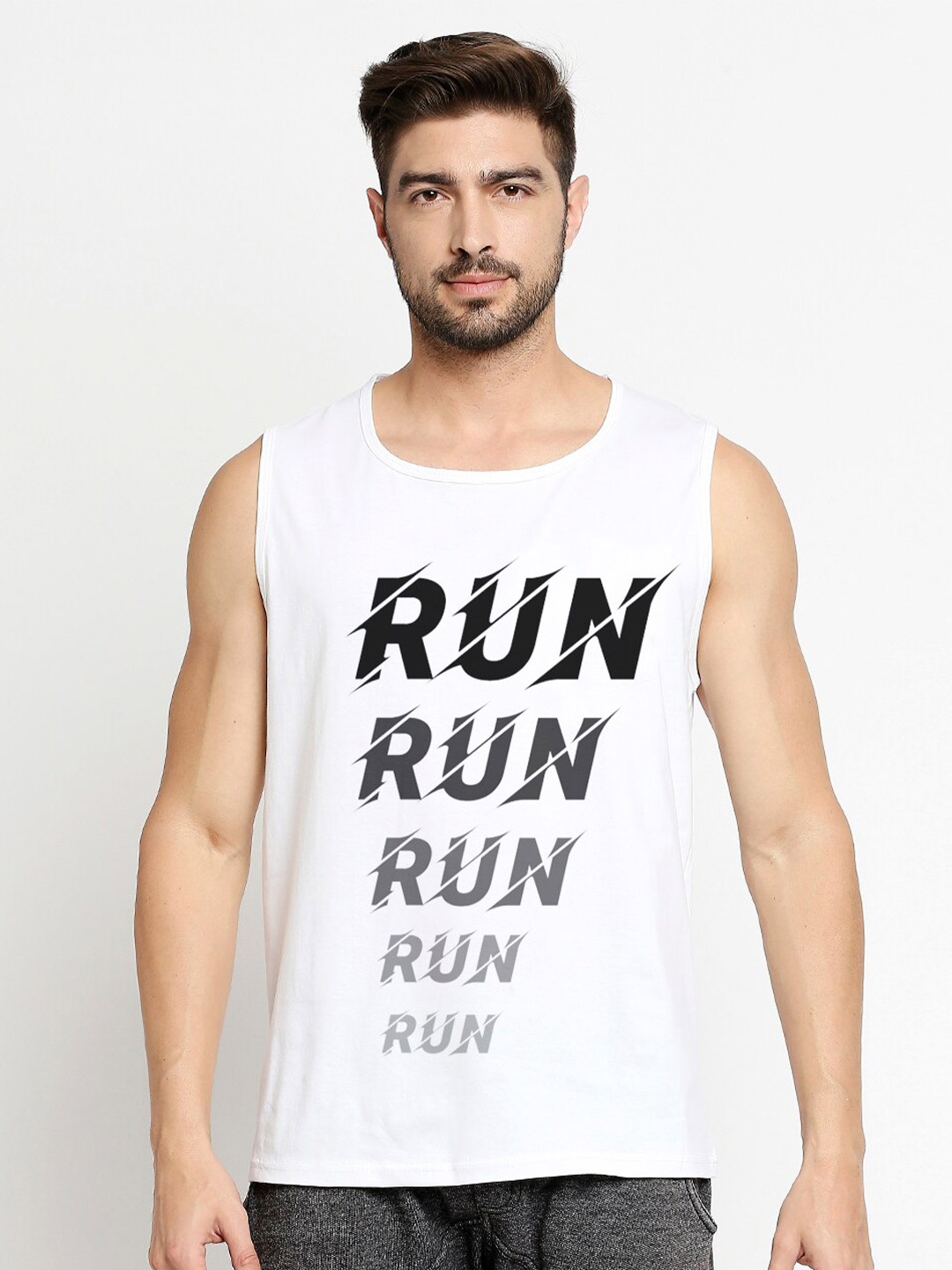 

Blacksmith Men White Typography Printed Pure Cotton Training or Gym T-shirt