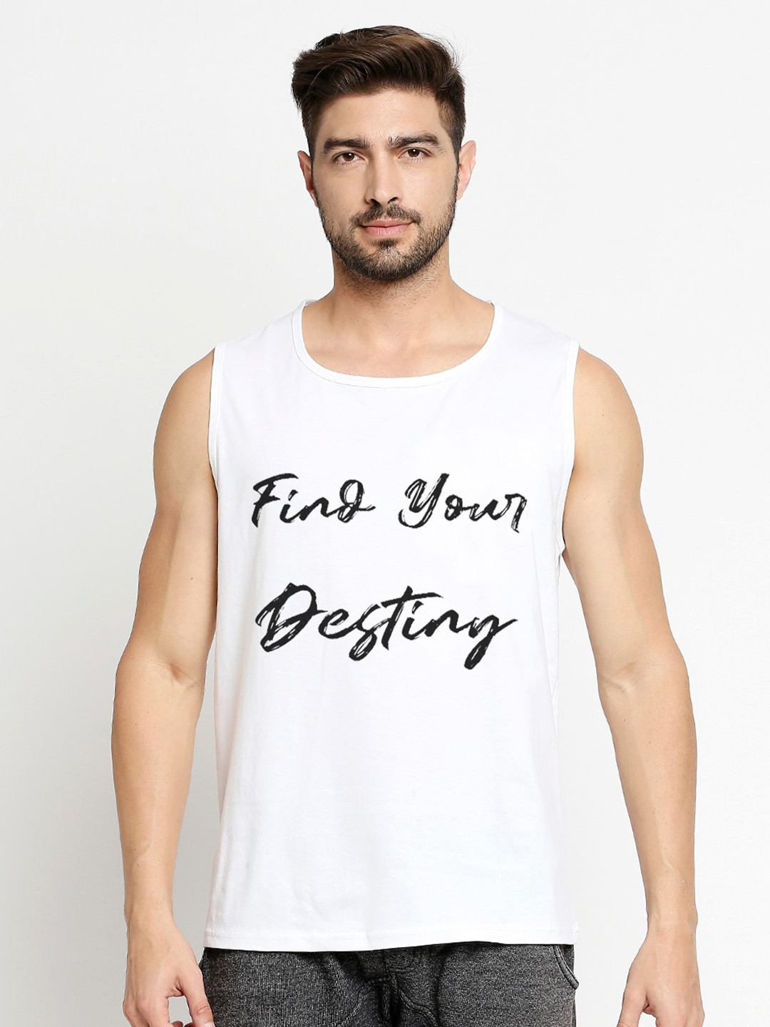 

Blacksmith Men White Typography Printed Raw Edge Training or Gym T-shirt