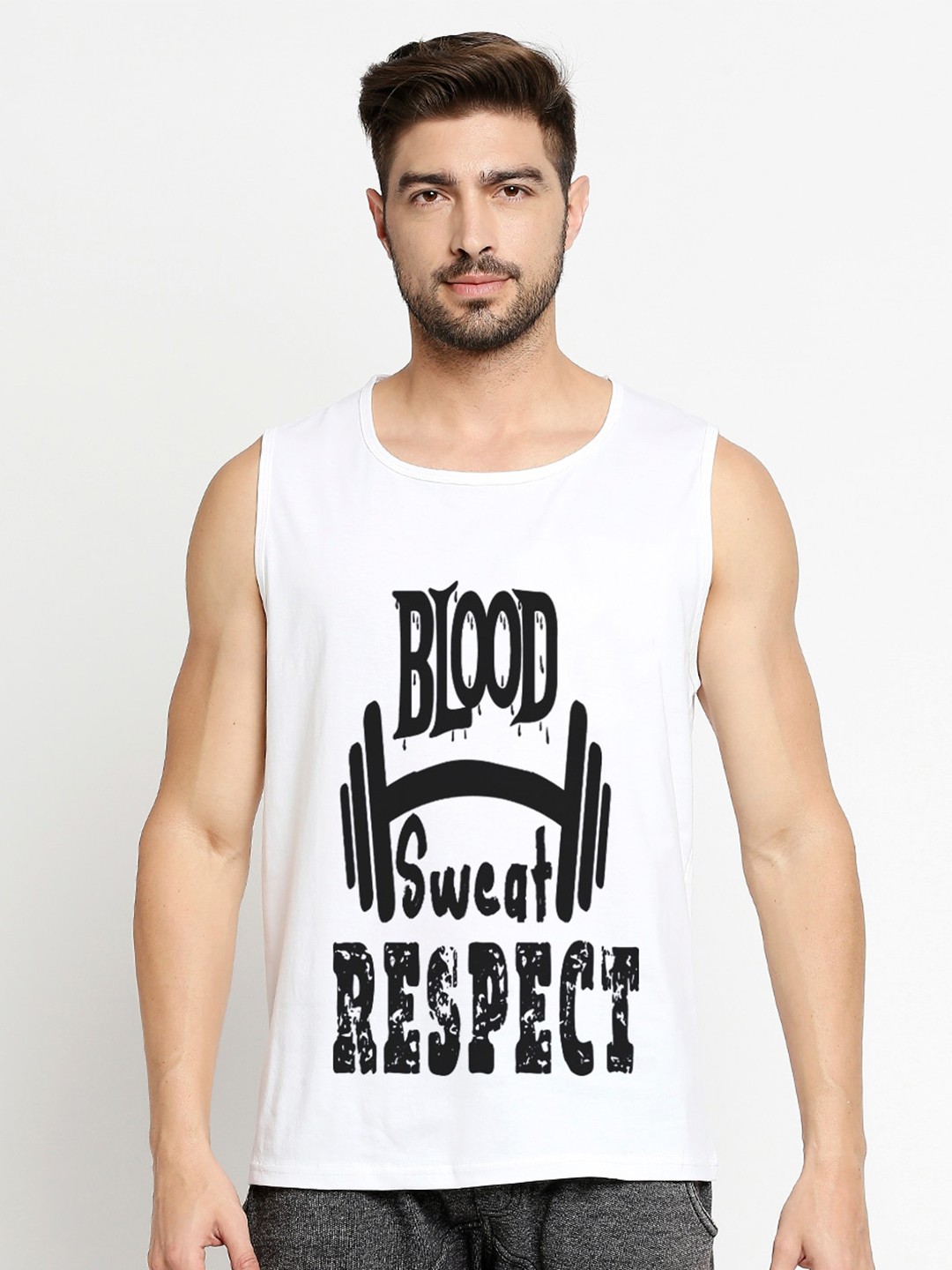 

Blacksmith Men White Typography Printed Training or Gym Pure Cotton T-shirt