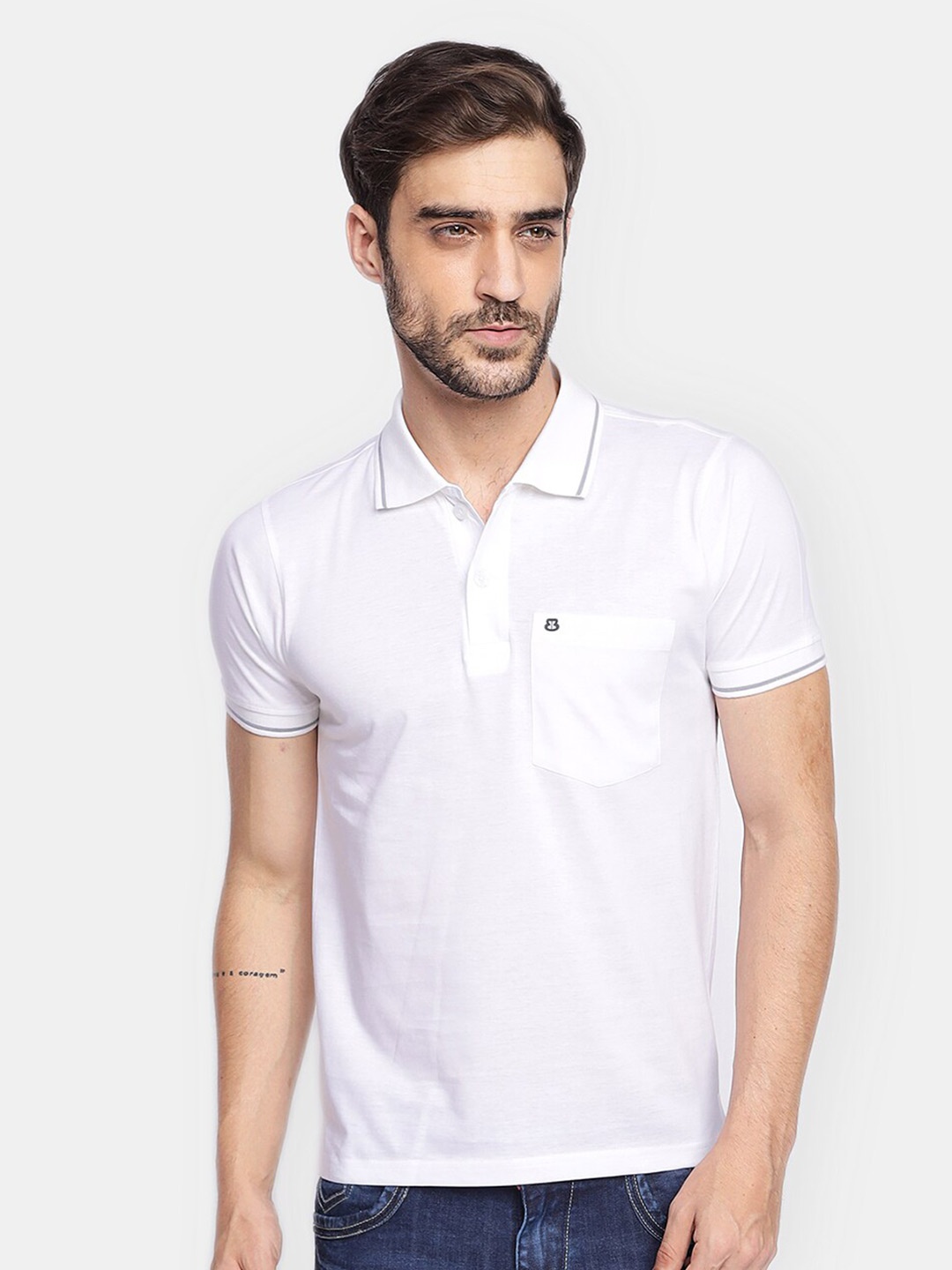 

berry blues Men Solid Cotton T-shirt, White