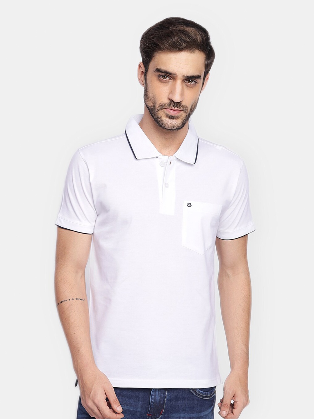 

berry blues Men Solid Cotton T-shirt, White