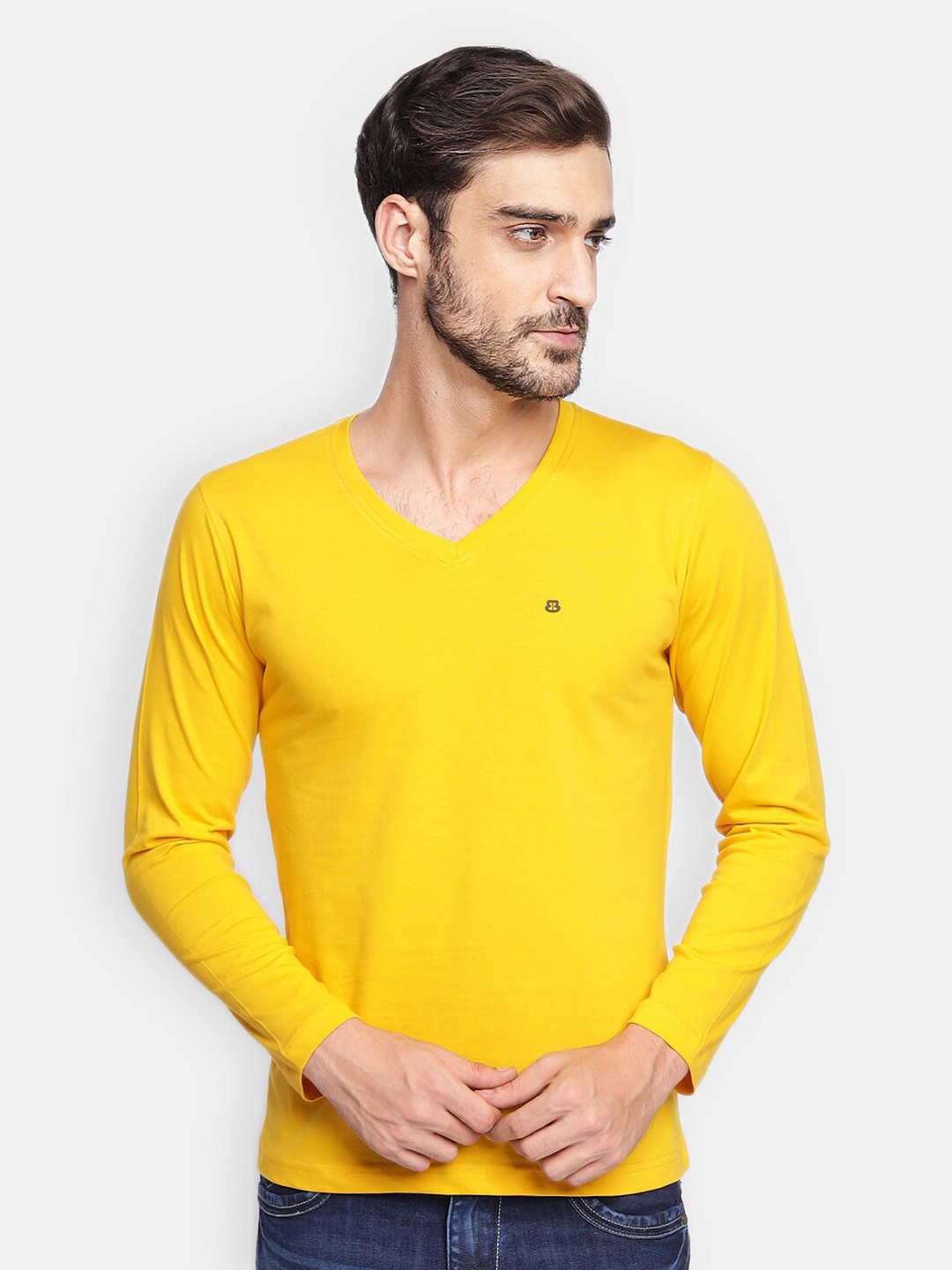 

berry blues Men Solid Cotton T-shirt, Yellow