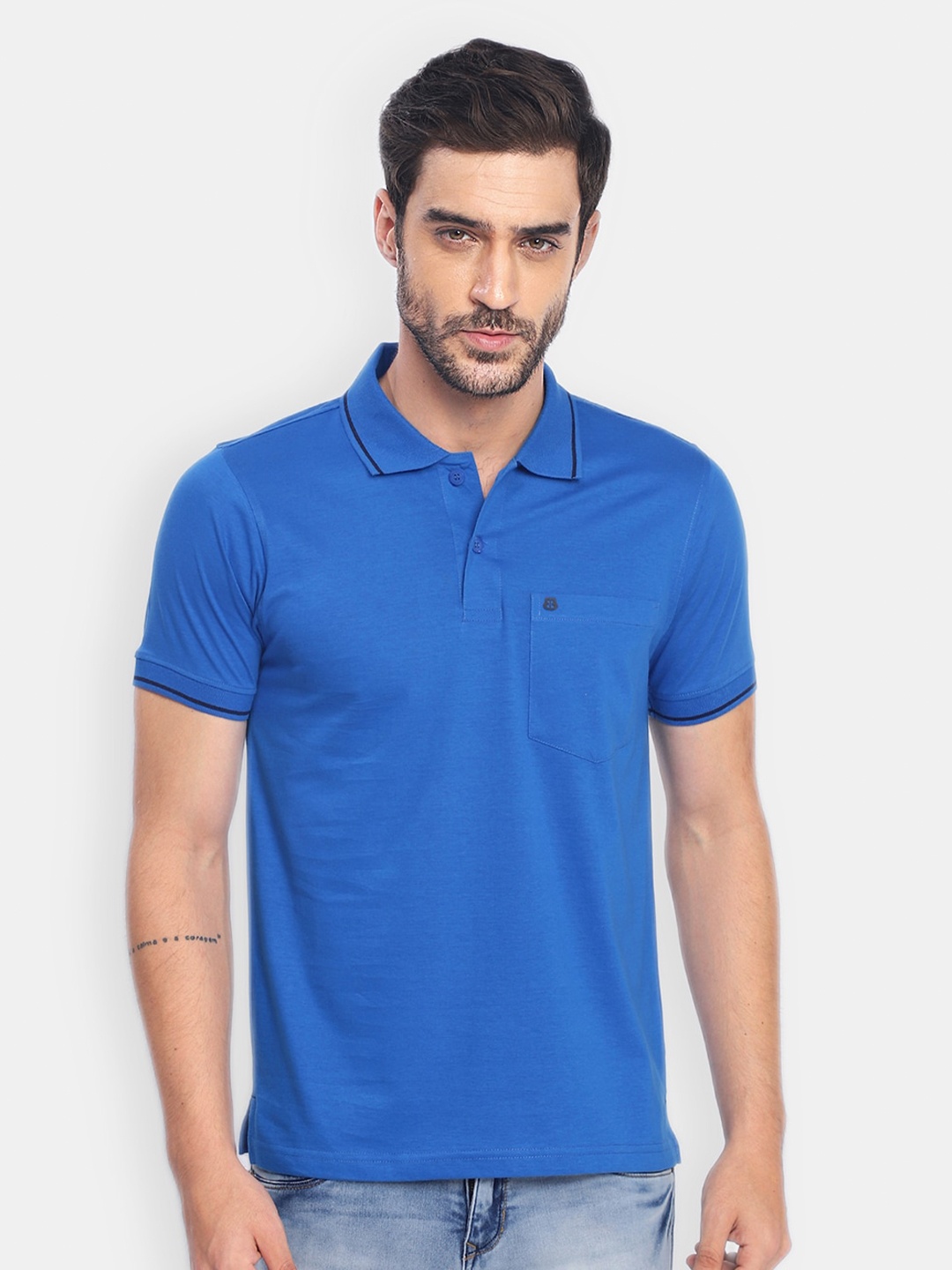 

berry blues Men Blue Polo Collar Cotton T-shirt