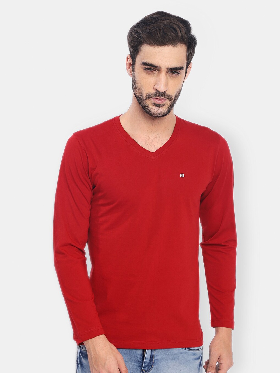 

berry blues Men Solid Cotton T-shirt, Red