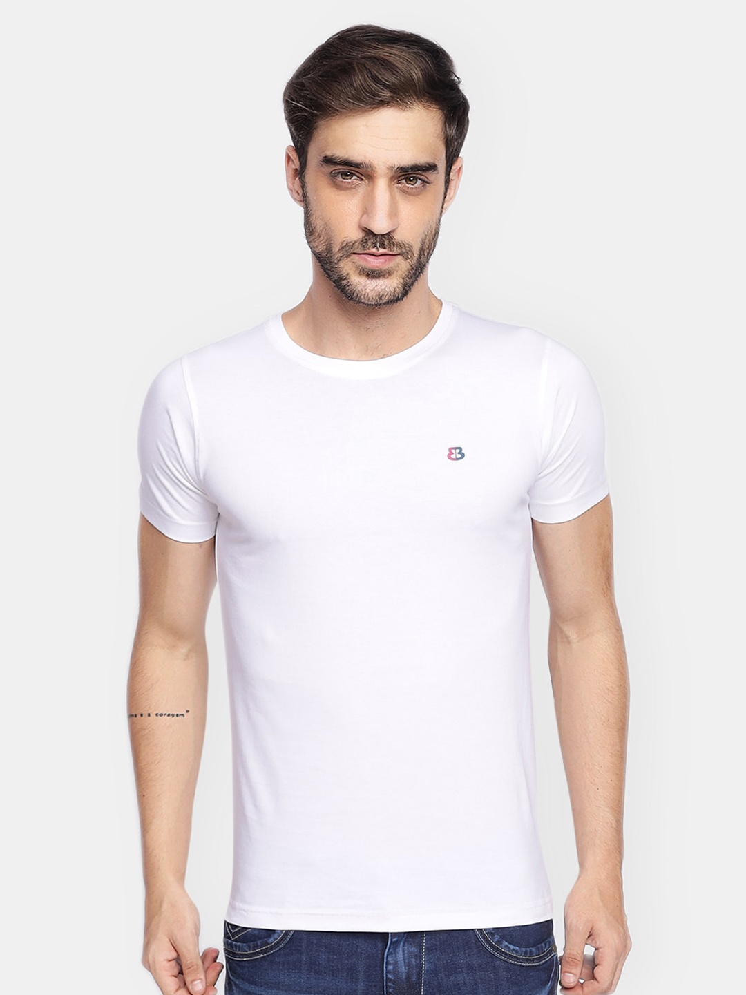 

berry blues Men Solid Cotton T-shirt, White