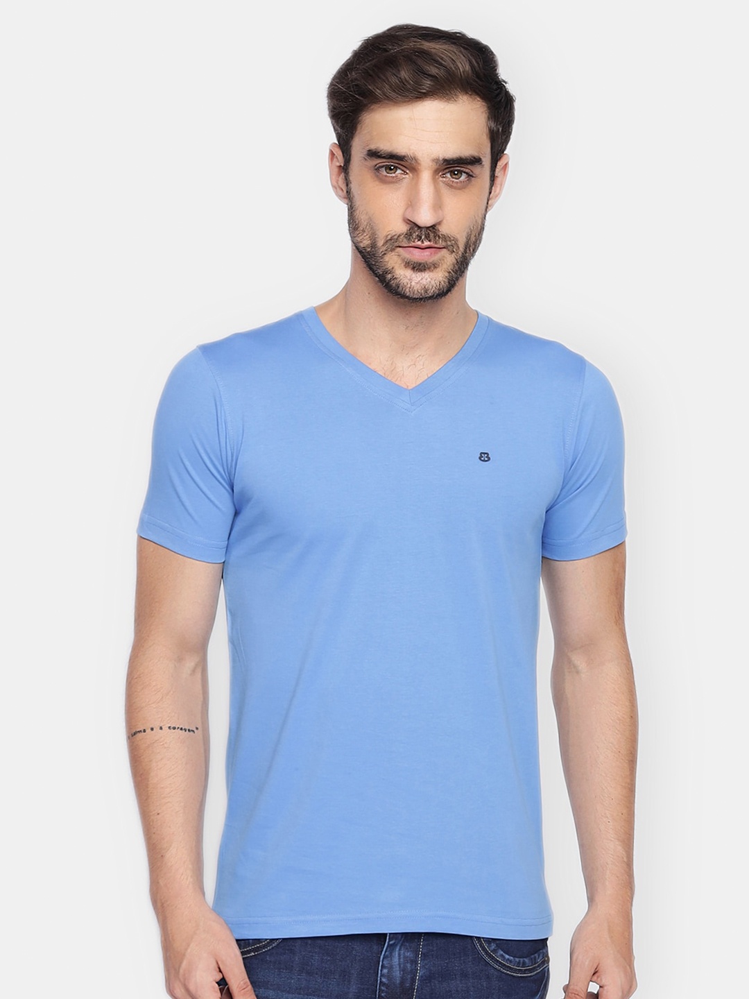 

berry blues Men Solid Cotton T-shirt, Blue