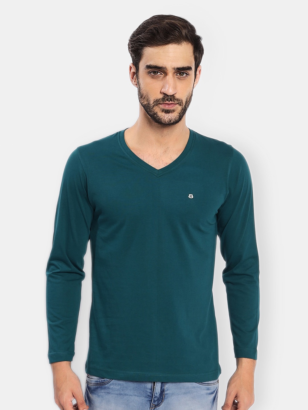 

berry blues Men Solid Cotton T-shirt, Teal