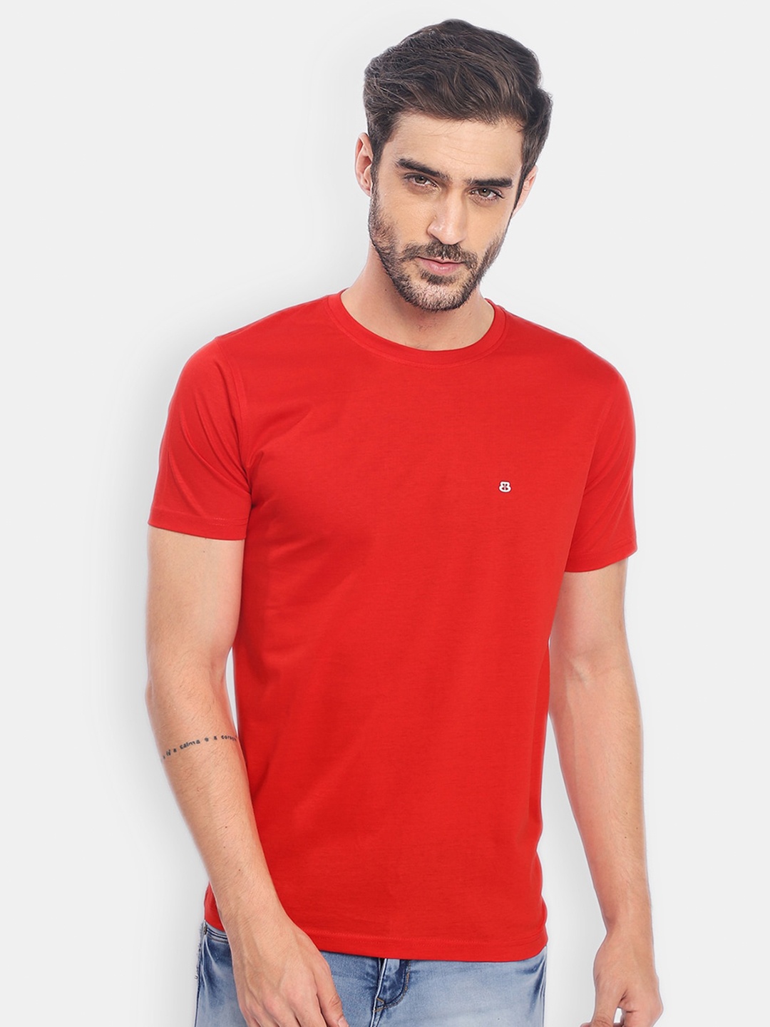 

berry blues Men Solid Cotton T-shirt, Red