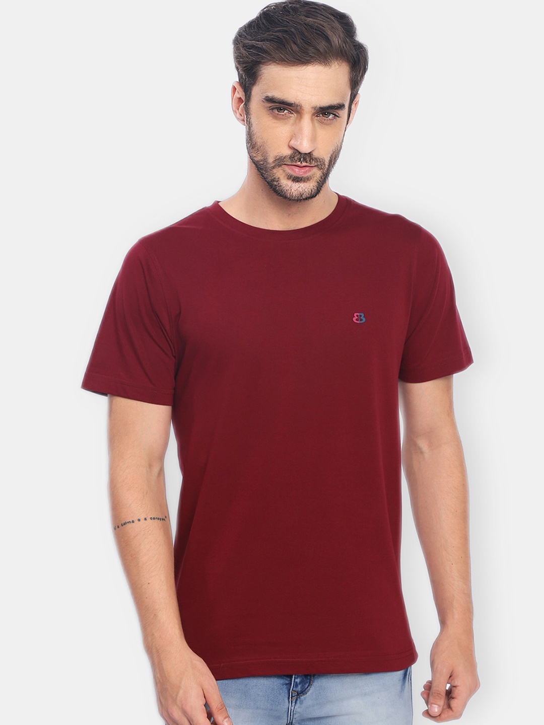 

berry blues Men Maroon Cotton T-shirt