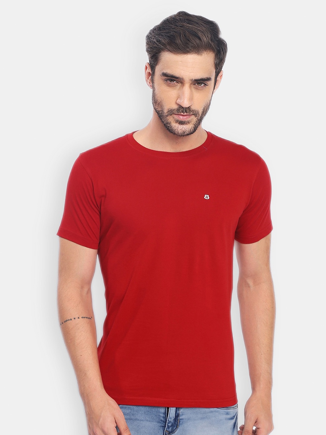 

berry blues Men Solid Cotton T-shirt, Red