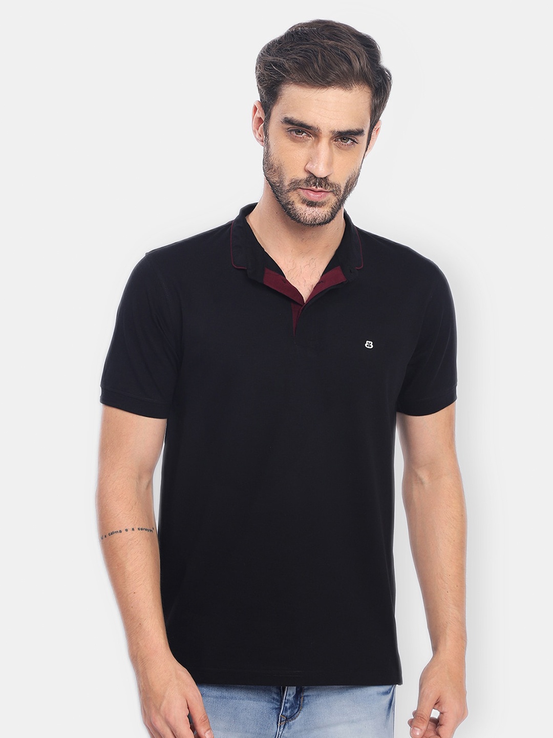 

berry blues Men Solid Polo Collar Cotton T-shirt, Black