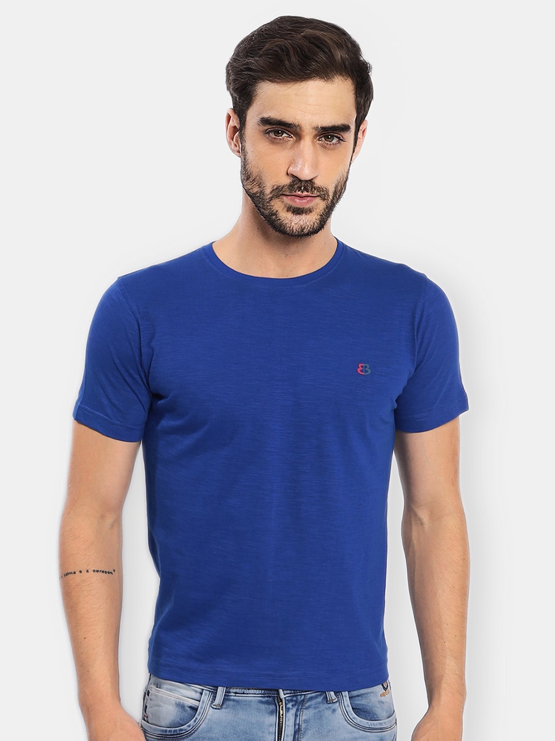 

berry blues Men Solid Cotton T-shirt, Blue