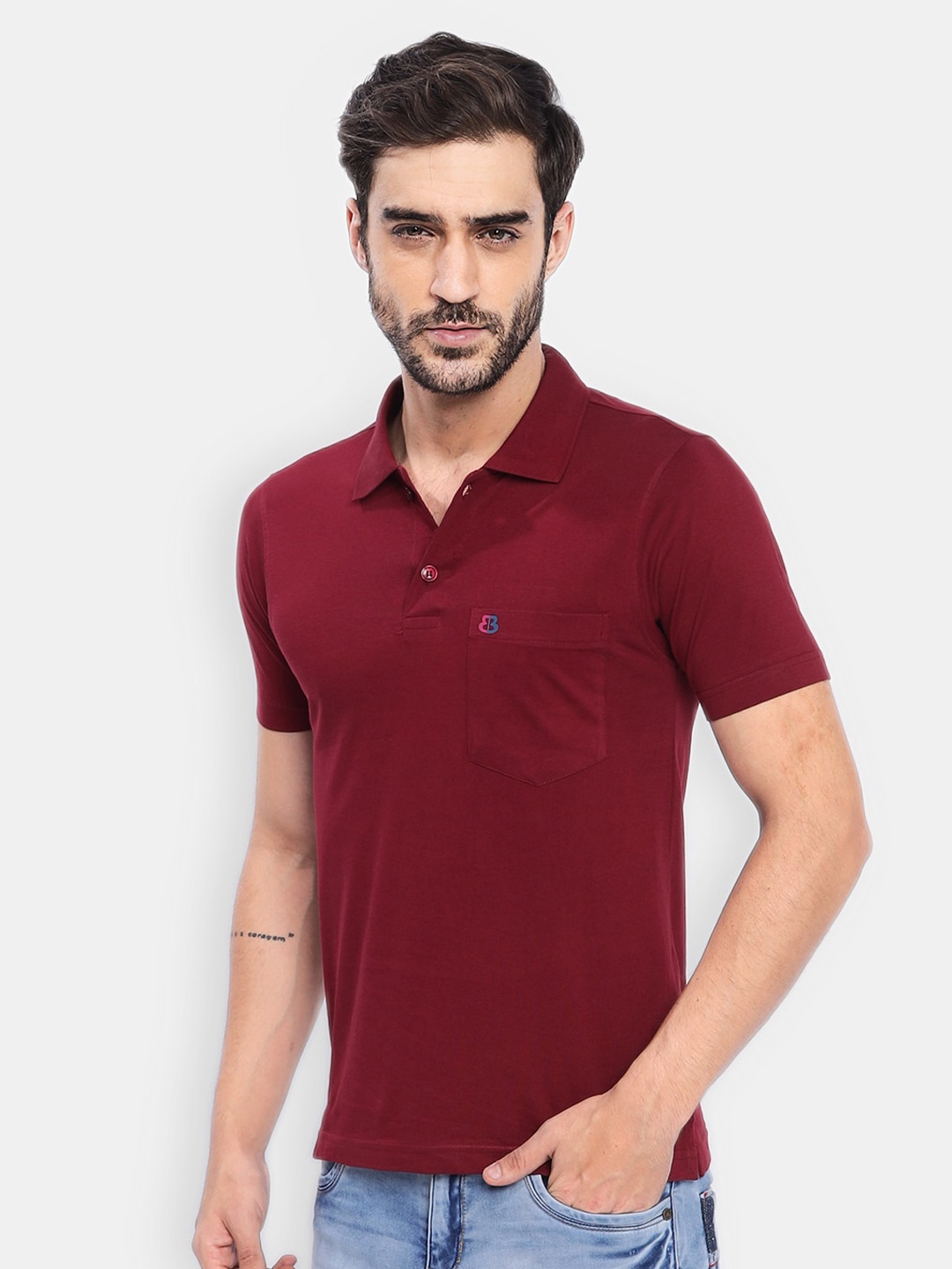 

berry blues Men Solid Cotton T-shirt, Maroon