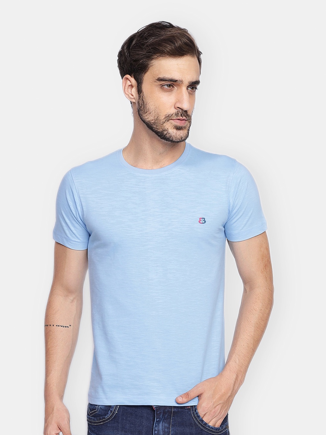 

berry blues Men Solid Cotton T-shirt, Blue