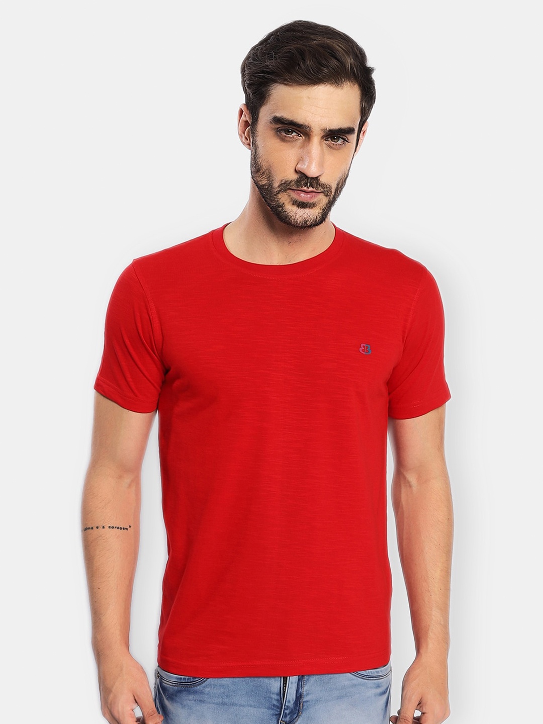 

berry blues Men Red Solid Cotton T-shirt