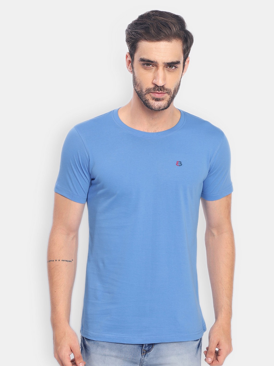 

berry blues Men Solid Cotton T-shirt, Blue