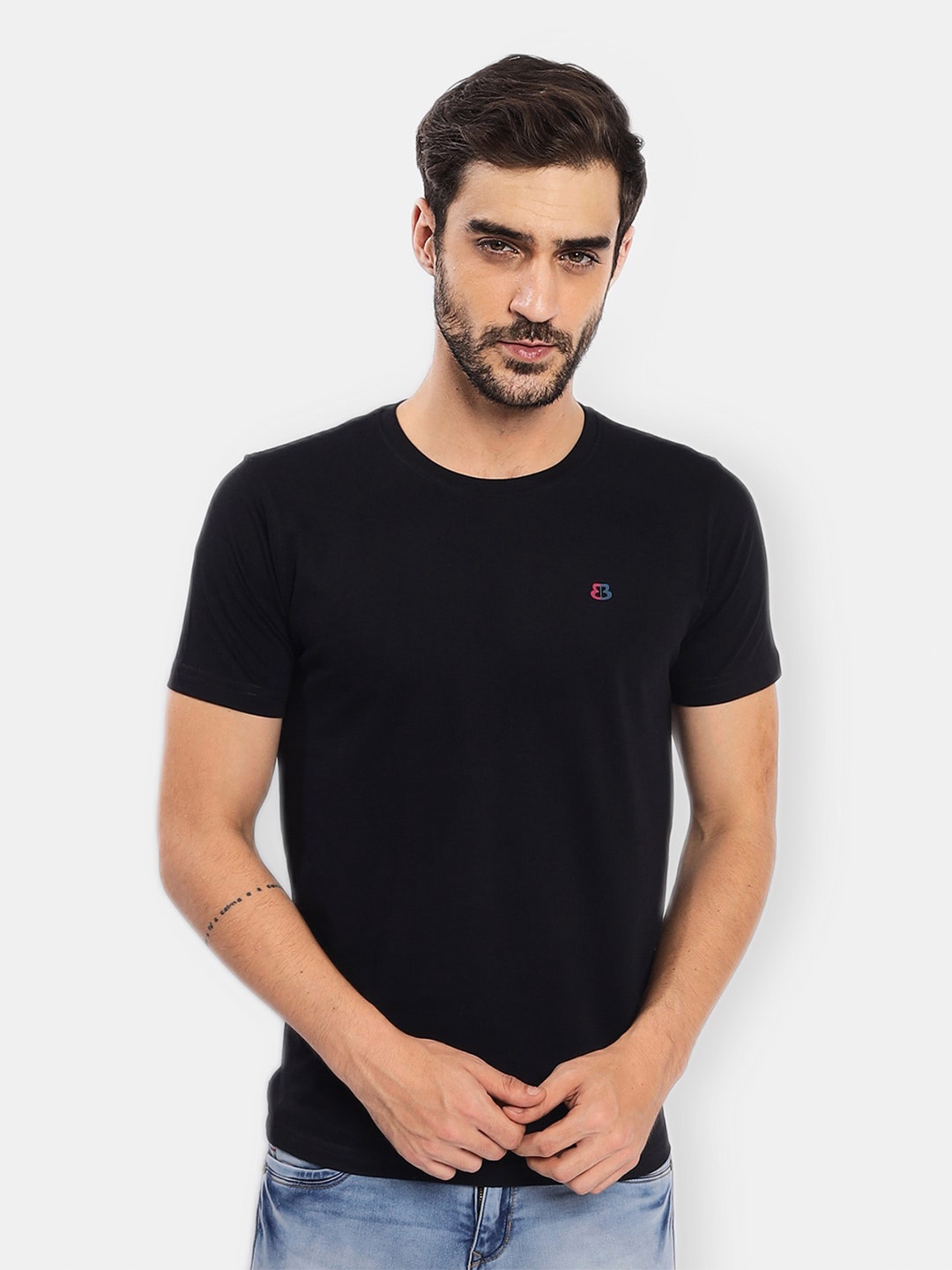 

berry blues Men Solid Cotton T-shirt, Black