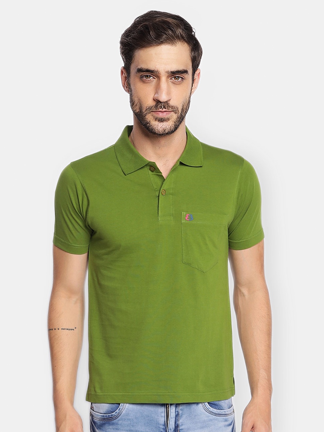 

berry blues Men Solid Polo Collar T-shirt, Olive