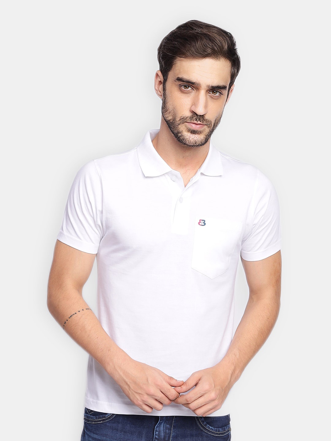 

berry blues Men Solid Polo Collar T-shirt, White