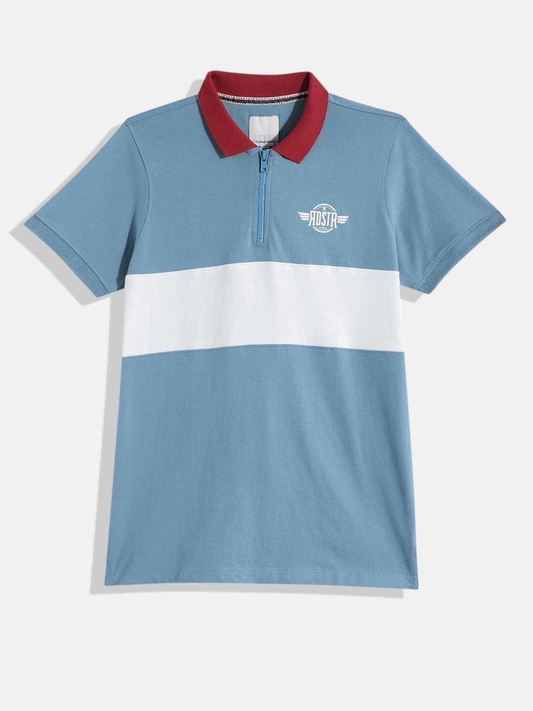 

UTH by Roadster Boys Blue & White Colourblocked Pure Cotton T-shirt