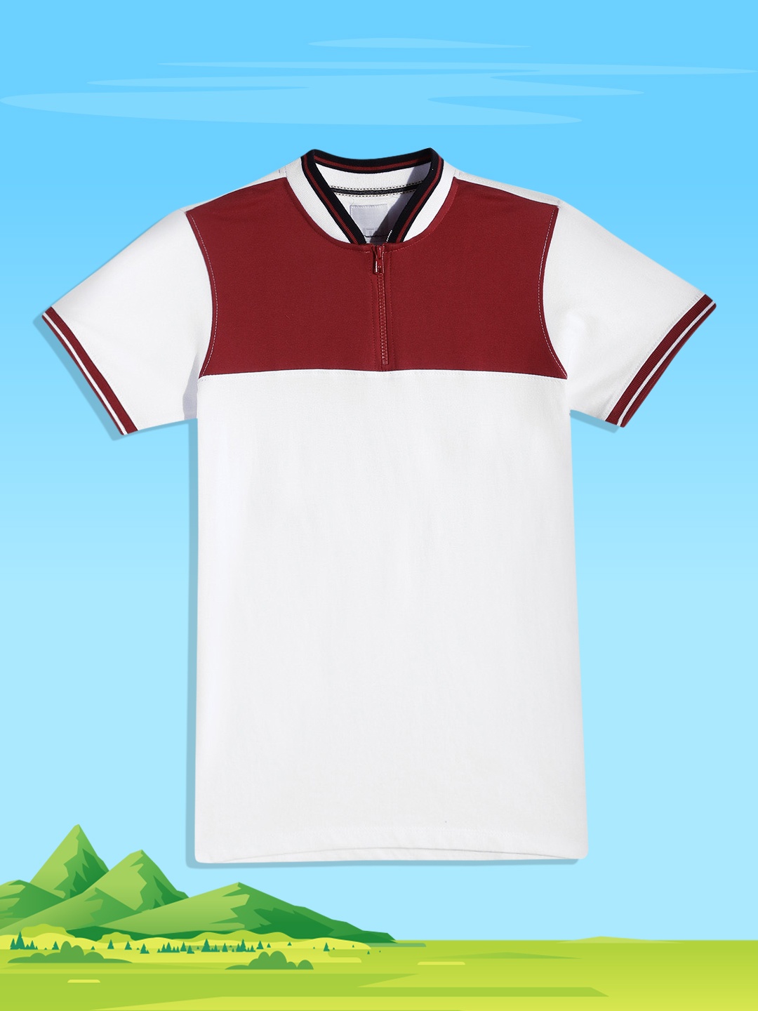 

UTH by Roadster Boys Red & White Colourblocked Pure Cotton Polo Collar T-shirt