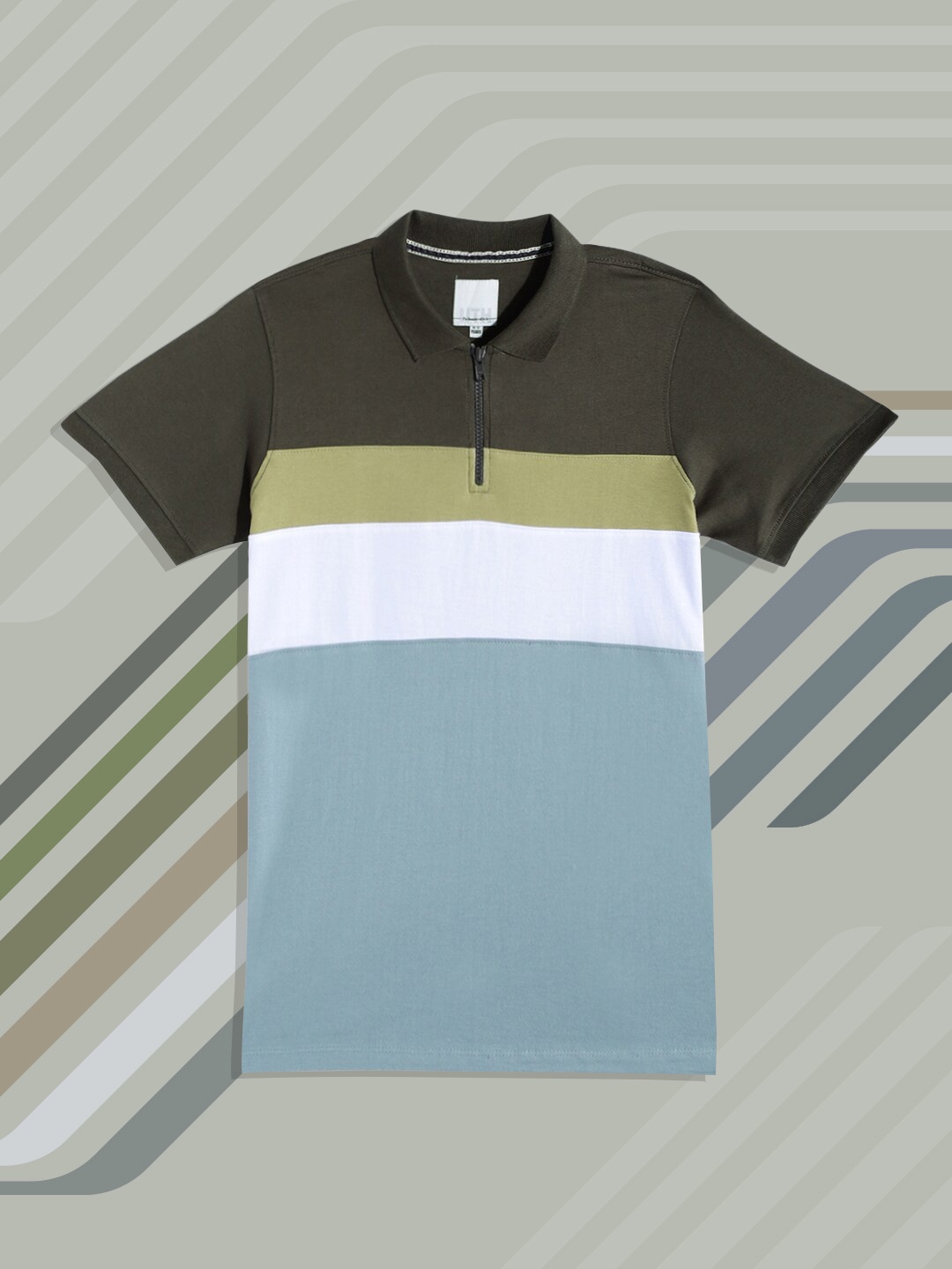 

UTH by Roadster Boys Olive Green & Grey Pure Cotton Striped Polo Collar T-shirt